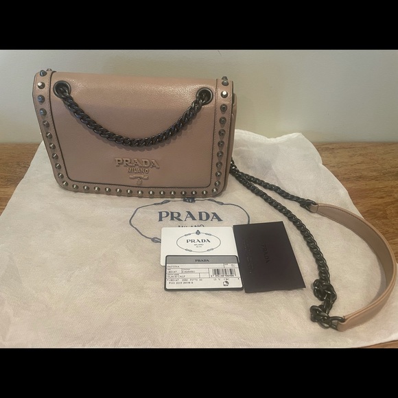 Prada Glacé Calf Cammeo Studded Crossbody Bag AUTHENTIC EXCELLENT CONDITION - Picture 2 of 12
